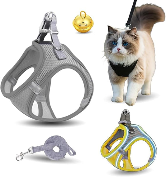 Stimulicat Cat Harness, Stimuli Cat Harness Design for Outdoor Cats, Adjustable Soft Mesh Vest Harness Escape Proof with Reflective Safety Strips, Allowing Cats to Safe (Gray, XXS)
