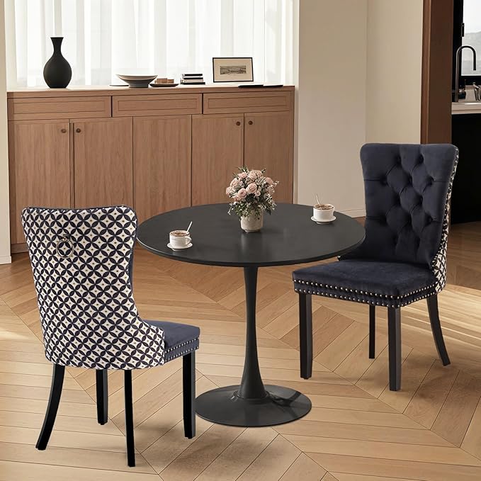 SoarFlash Kitchen Table and Chairs for 2, 24" Dining Table Set for 2 with Velvet Upholstered Chairs, 3 Piece Round Kitchen Table Set, Dining Room Table Set for Small Space, Apartment