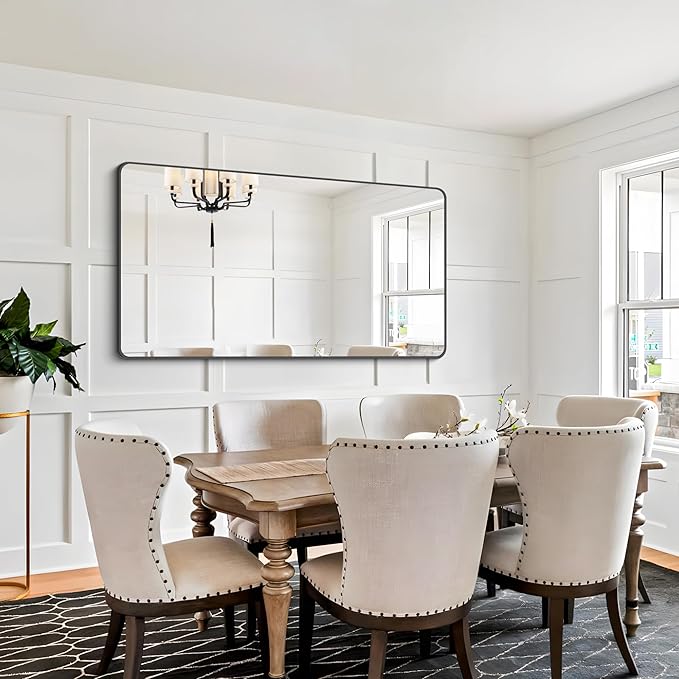 FORBATH Bathroom Mirror 30" x 55", Large Rectangular Wall Mirror with Black Aluminum Frame Rounded Corner, Wall Mounted Mirror for Bathroom Bedroom Entryway Living Room