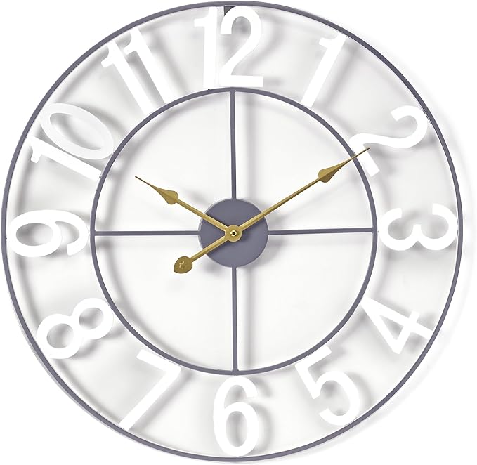 Sorbus 16-Inch Large Wall Clock – Decorative White Metal Clock with Gold Hands – Silent, Battery Operated, Modern Wall Decor for Living Room, Kitchen, or Office – Great Gift for Housewarming or Office