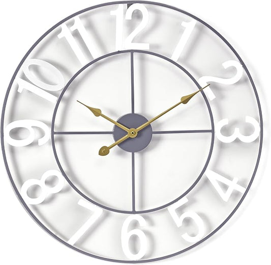 Sorbus 16-Inch Large Wall Clock – Decorative White Metal Clock with Gold Hands – Silent, Battery Operated, Modern Wall Decor for Living Room, Kitchen, or Office – Great Gift for Housewarming or Office