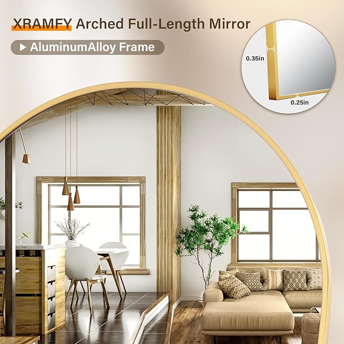 86"x40" Arched Full Length Mirror Floor Mirrors with Aluminum Alloy Frame Free-Standing Wall Mounted Floor Mirrors or Large Dressing Mirror, Gold Mirror Full Length