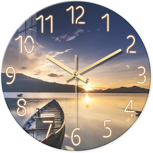 16 Inch Large Beach Wall Clocks for Living Room Decor Sunset Battery Powered Clock Analog Silent Wall Clock Modern