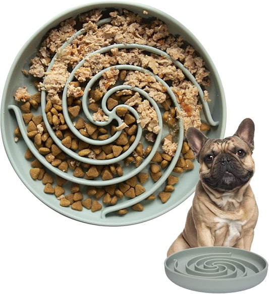 Slow Feeder Dog Bowls, Dishwasher Microwave Safe Silicone Puppy Puzzle Bowl with Non-Slip Design for Eating (Grey Green)
