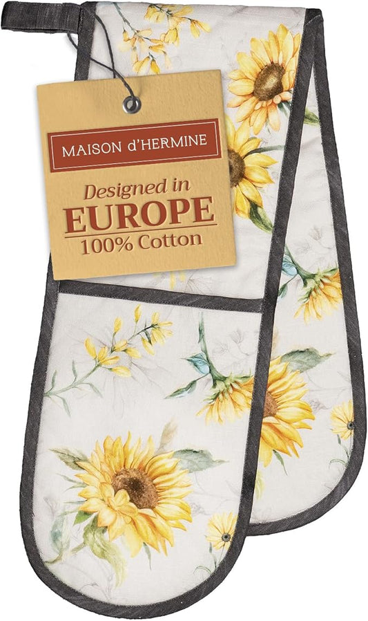 Maison d' Hermine Double Oven Mitts 100% Cotton 7"x35" Double Oven Mitt Heat Resistant BBQ Cooking Gloves with Loop, Baking, Grilling, Home, Kitchen, Handling Hot Pans Spring Summer (Candice)