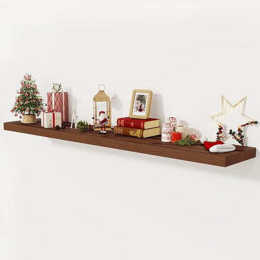 Fun Memories 72 Inch Floating Shelf, 12 Inch Deep Wall Shelf for Fireplace Mantel, Deep Storage Shelves for Home & Office, Wall Shelves with Invisible Bracket, Walnut, Set of 1