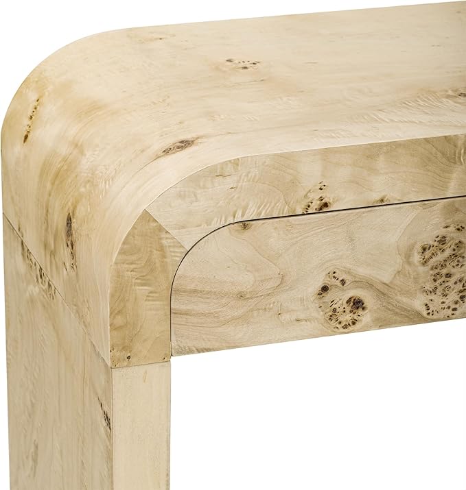 60" Farmhouse Wooden Curved Console Table Sofa Table with Drawers, Mid-Century Modern Entryway Table with Burl Natural Wood Veneer for Living Room,Entryway Foyer,Hallway,Office-Oak