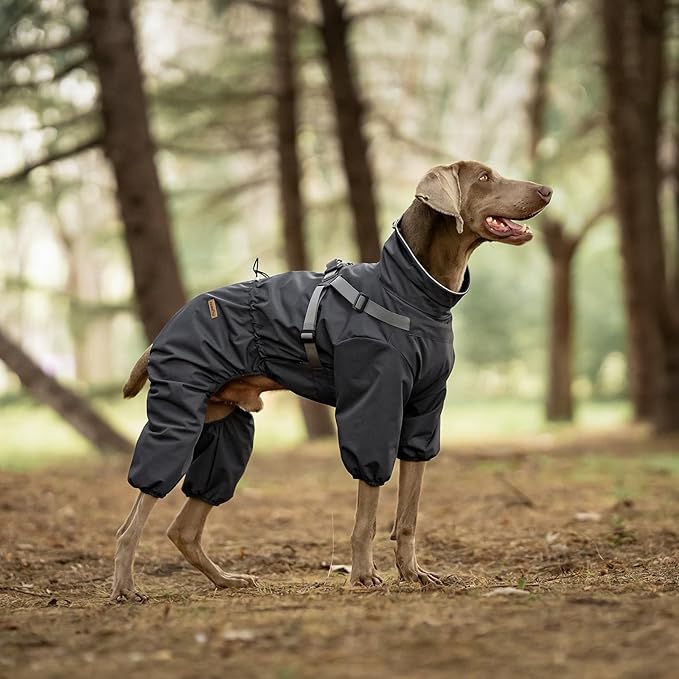 Dog Raincoat with Harness for Medium and Large Dogs, Adjustable Waterproof Dog Rain Jacket,Reflective Rainproof Puppy 4 Legs Raincoat-Grey,3XL