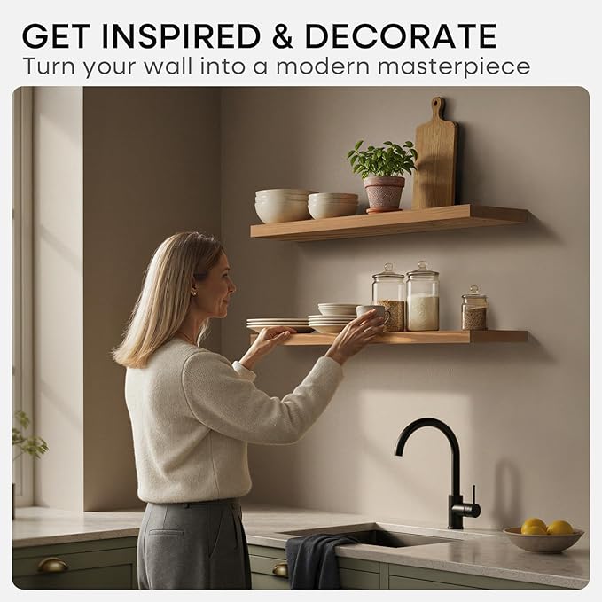 Homeforia 30 inch Golden Oak Floating Shelf, High End Solid Real Wood 30inch Small Floating Shelves for Wall Mounted, Oak Wooden 30in Floating Shelves, Heavy Duty Bracket, 30 X 6.5 X 1.75 in, Set of 2