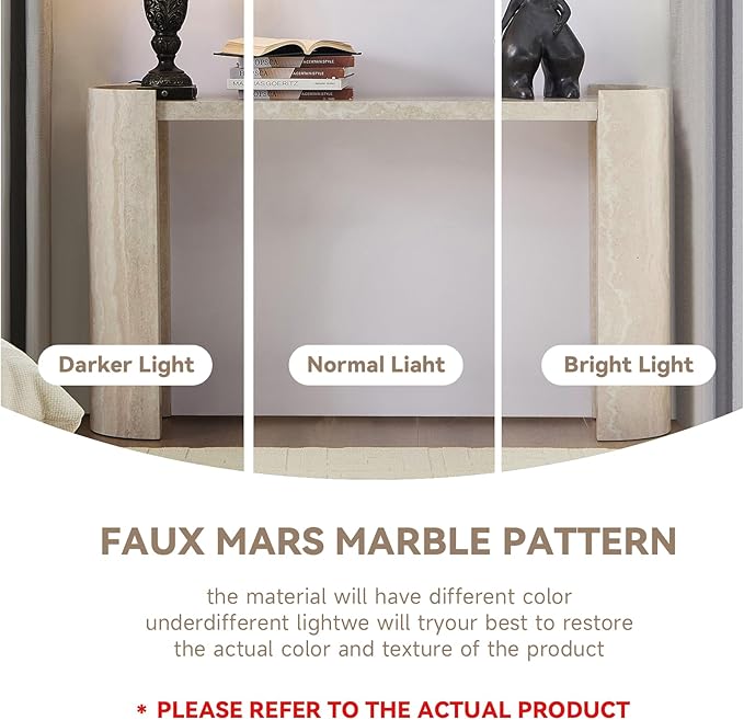 LKTART 53" MDF Console Table for Entryway, Narrow Entryway Table with Faux Mars Marble Pattern, Couch Table Behind Sofa with Curved Legs for Living Room Hallway Foyer