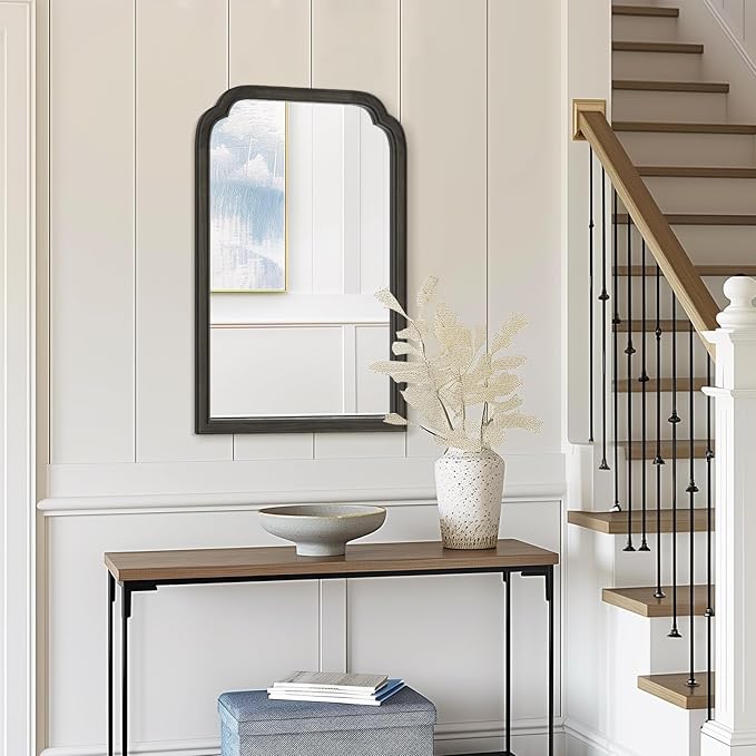 HOMECOOKIN Wood Bathroom Mirrors for Wall Mounted, 20" x 30" Rustic Wood Frame Wall Mirrors Decorative for Living Room or Bedroom Vanity Mirror (Black) B