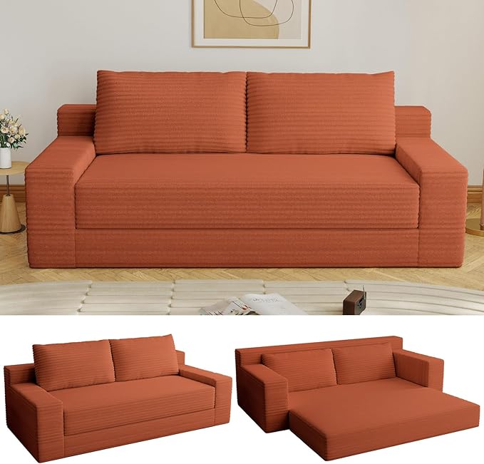70.78" Loveseat Sofa, Modern Small Corduroy Couch Comfy Deep Seat for Living Room, Bedroom, Apartment, Home Office, No Assembly, Orange