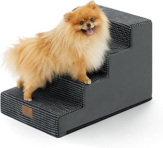Slope Dog Stairs 15.7" H, Pet Steps for Couch Sofa Chair, Ramp for Small Dogs Puppy Cats Seniors with Removable Washable Cover, 4 Step, Charcoal Grey