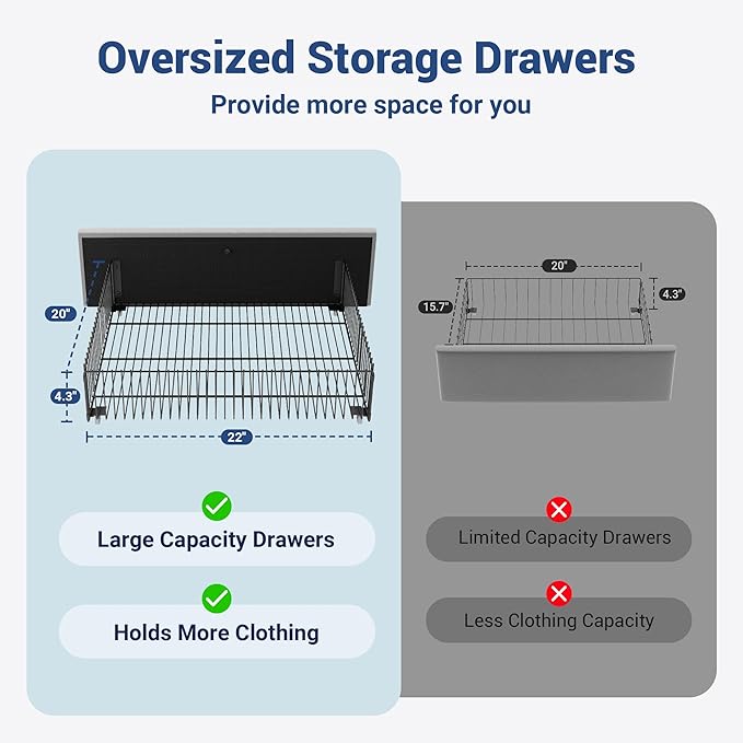 Allewie Velvet Vertical Tufted Queen Upholstered Platform Bed Frame with 2-Tier LED Storage Headboard & 2 Storage Drawers, USB & Type-C Charging Ports, Noise-Free/No Box Spring Needed, Grey