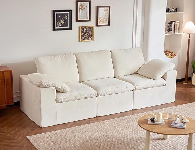 Cloud Couches for Living Room, 108” Boneless Couches Oversized Modular Sectional Sofas, No Assembly, Adjustable Backrest, Comfy Deep Seats, 3-Seater, Beige
