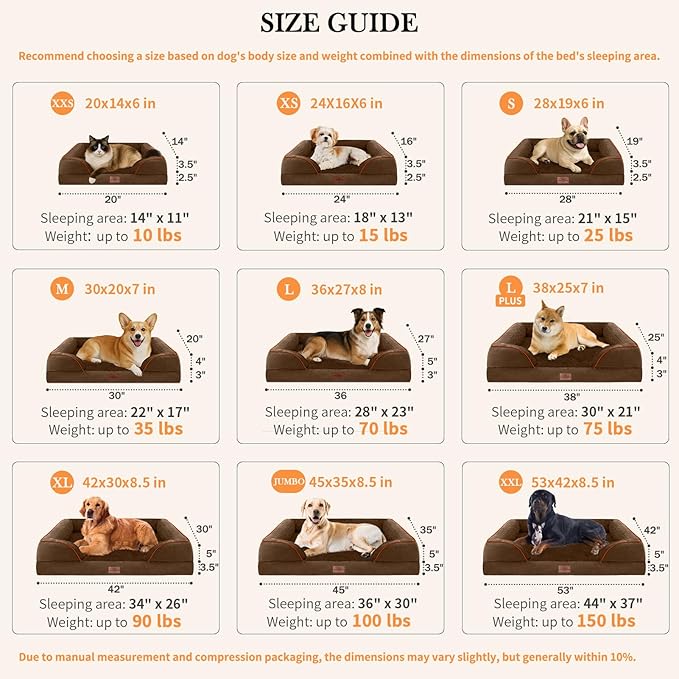 Comfort Expression Small Dog Beds Waterproof Orthopedic Foam Dog Sofa Beds for Small Dogs Comfy Pet Bed with Washable Removable Cover & Non-Slip Bottom(X-Small,Chocolate Brown)
