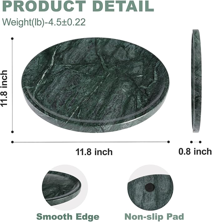 Natural Marble Serving Tray, 11.8in Marble Round Tray, Bathroom/Kitchen/Coffee Table Trays for Counter, Decorative Vanity Trays, Jewelry & Perfume Holder, Green Stone Serving Board