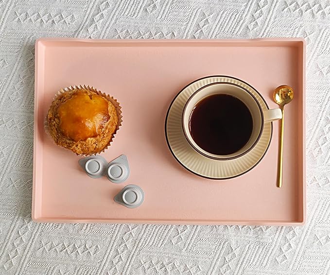 Pink Serving Tray (15 x 10.6 inch), Large Tray, Serving Accessory, Spa, Coffee, Drinks, Countertop, Bar, Party, Seasoning, Perfume, Decorative and Display Use.