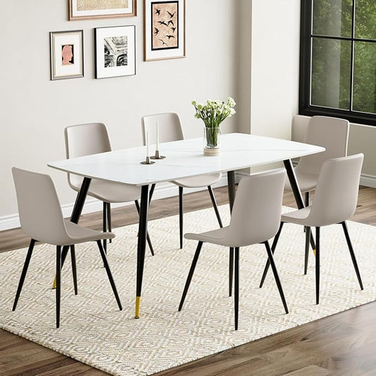 Dining Room Table Set for 6, Dining Table Set for 6 with Chairs, Sintered Stone Dining Set for 6, Easy to Assemble