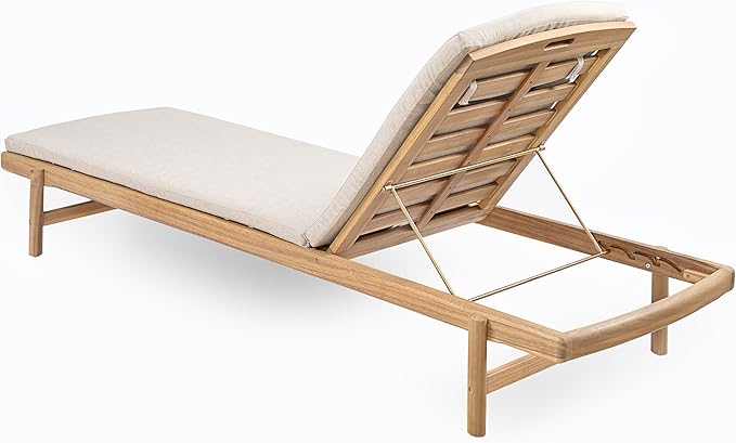 Christopher Knight Home Brolen Acacia Wood Chaise Lounge Chair Outdoor Set of 4, Patio Outdoor Chaise Lounge with Cushions, Adjustable Backrest Lounge Sofa, Wooden Sunbathing Pool Lounger, Teak+Beige
