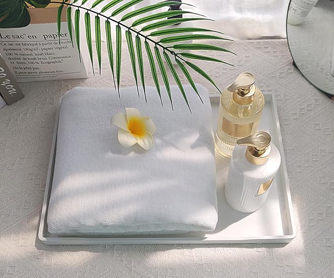 White Serving Tray (15 x 10.6 inch), Large Serving Accessory, Fruit, Spa, Coffee, Drinks, Tea, Bar, Party, Seasoning, Perfume, Decorative and Display Use.