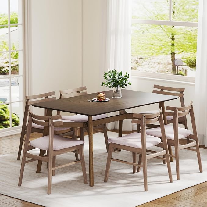 DUOMAY Modern Wooden Dining Table for 4-6 People, 59" Large Rectangular Dinner Table with Wood Legs for Home Dining Room Restaurant Farmhouse Kitchen, Brown