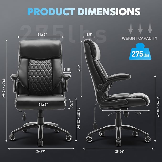 Heavy Duty High-Back Office Chair, Ergonomic Home Computer Chair with Lumbar Support & Tilt Lock, Big and Tall Executive Office Chairs for Work, Black