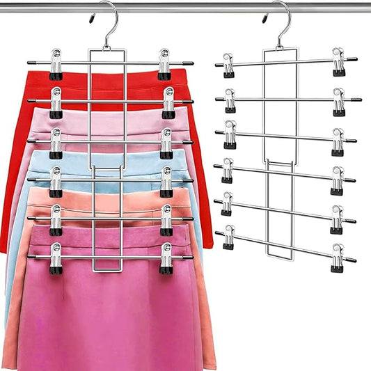 Pants Hangers with Clips,Space Saving Hanging Closet Organizer-6 Tiers Skirt Hangers with 360° Swivel Hook,Closet Organizer-Clothes Hangers