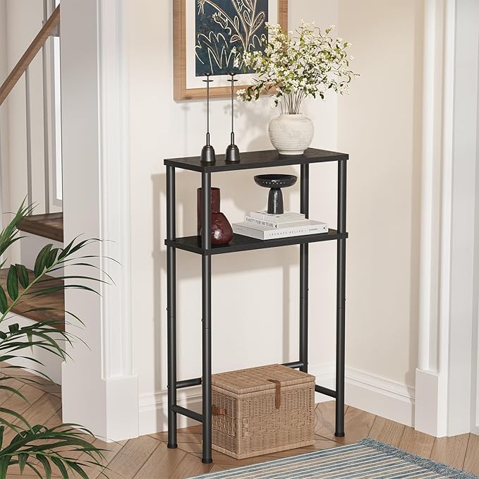 Narrow Console Table, 15.7" Small Entryway Table, 2-Tier Sofa Table with Storage, Skinny Console Tables for Entryway, Hallway, Bedroom, Living Room, Foyer, Black