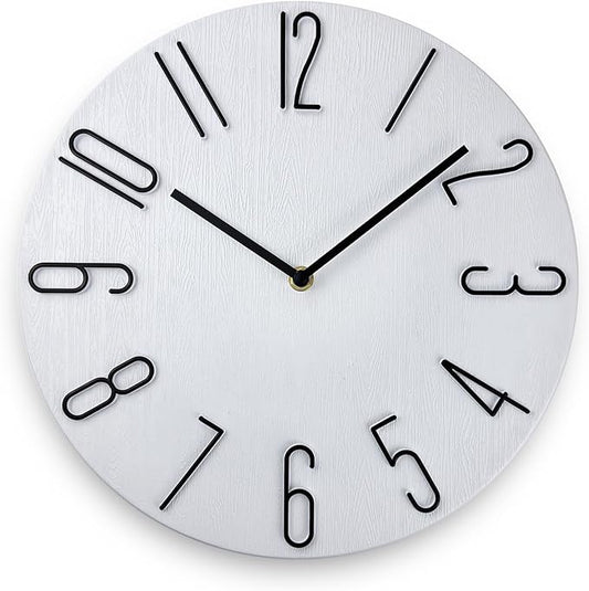 Wall Clock, Silent Clock, Wall Clocks Battery Operated， 12 inch Modern Wall Clock, Suitable for Offices, Living Rooms, Kitchens, Homes, Schools (White Without Second Hand)