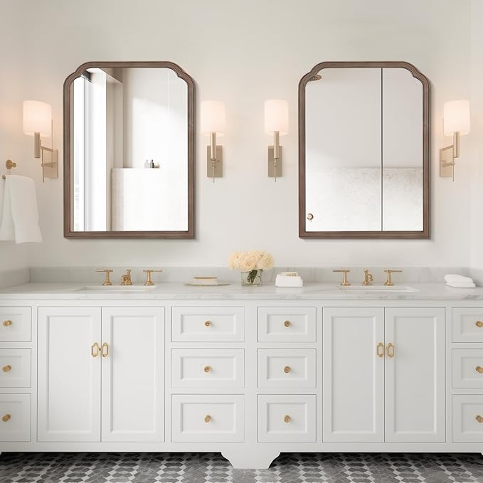 WallBeyond 30" x 40" Wood Bathroom Mirror for Wall Mounted, Rustic Rounded Corner Vanity Mirror for Entryway, Living Room or Bedroom Home Decorative [30" x 40" Walnut]