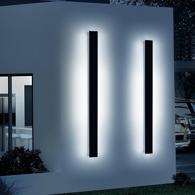 2 Pack 57inch Outdoor Wall Lighting Fixtures, 3000K-6000K Modern Dimmable LED Wall Sconce with Remote Control, IP65 Waterproof, Exterior Linear Wall Light for Yard, House, Patio, Garden