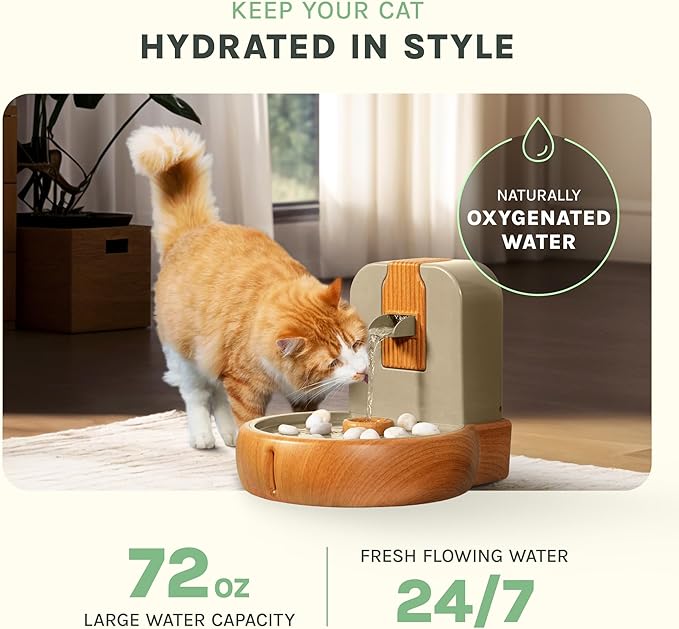 Cat Water Fountain – Eco-Friendly Zen Cat Fountain with Feng Shui Design, Bioplastic Wheat-Based Material, Splash-Free, Easy to Clean, Premium Filtration, Water Fountains for Cats Indoor