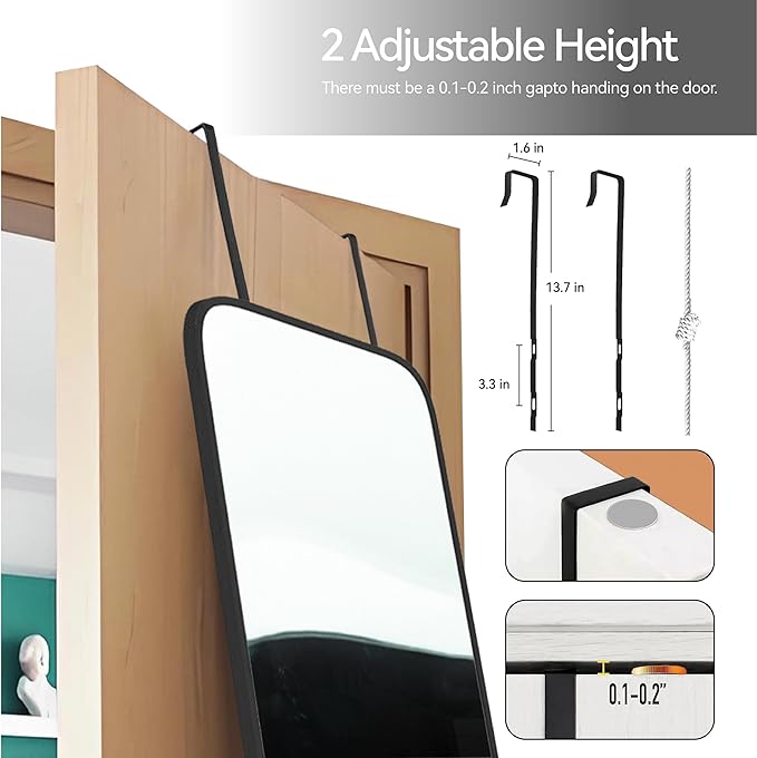 57x16 Door Hanging Full Length Mirror, Floor Stand (Height 5.7ft just Body in1.3ft) Wall Mounted Metal Frame Rectangle Dressing Mirrors for Bedroom Bathroom Room 57 inch Black