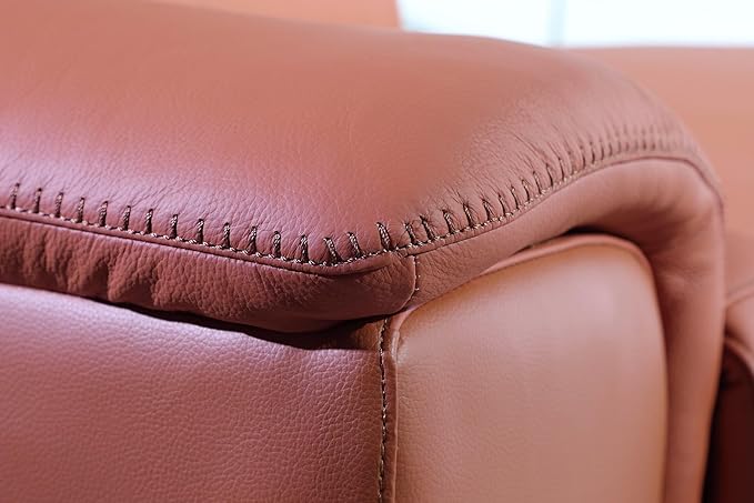 Blackjack Furniture Venice Top Grain Italian Leather Power Recliner Chair with Adjustable Headrest Modern Luxury Seating for Living Room Lounge, Camel