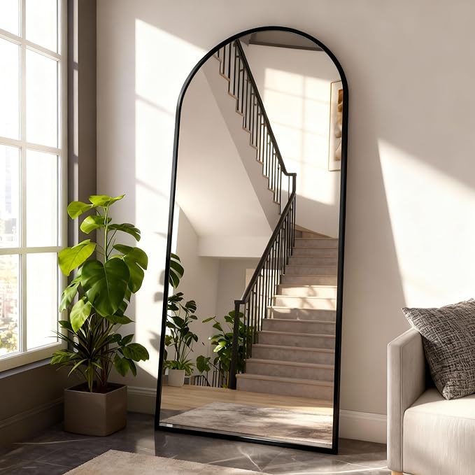 Arched Full Length Mirror,71" L x 32" W Floor Mirror, Aluminum Alloy Frame, Shatterproof Glass - Free Standing, Leaning or Wall Mounted for Bedroom, Living Room, Entryway, Modern Home (Black)