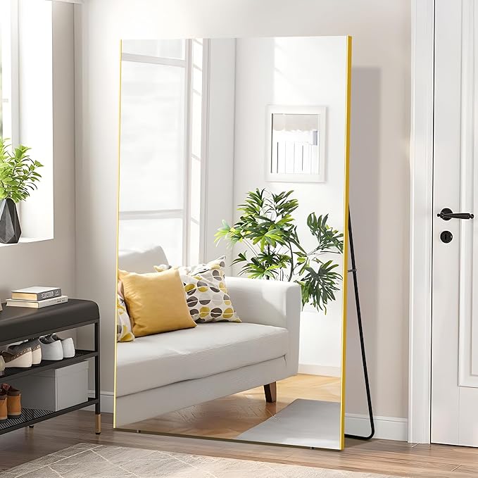 Brisafe 71"x40" Oversize Shatterproof Standing Mirror, Ultra Light Nano-Film Mirror for Gym, Home, Living Room, Bedroom, Gold
