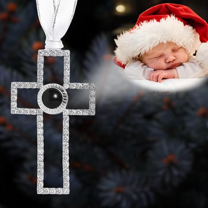 NAZENTI Personalized Christmas Ornament for Grandparents, Custom Angel Wings Photo Projection Ornament, Memorial Ornaments with Photo Inside for Tree Hanging Xmas, Family Remembrance Decor