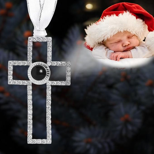 NAZENTI Personalized Christmas Ornament for Grandparents, Custom Angel Wings Photo Projection Ornament, Memorial Ornaments with Photo Inside for Tree Hanging Xmas, Family Remembrance Decor