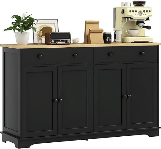 HOMCOM Sideboard Buffet Cabinet with Storage, 55" Modern Kitchen Cabinet with 4 Doors, 2 Drawers and 2 Adjustable Shelves, Coffee Bar, Black