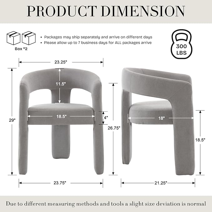 Modern Chenille Dining Chairs Set of 2, Upholstered Barrel Chairs with Arms Comfy Accent Side Chairs for Living Room/Dining Room/Reception, Grey