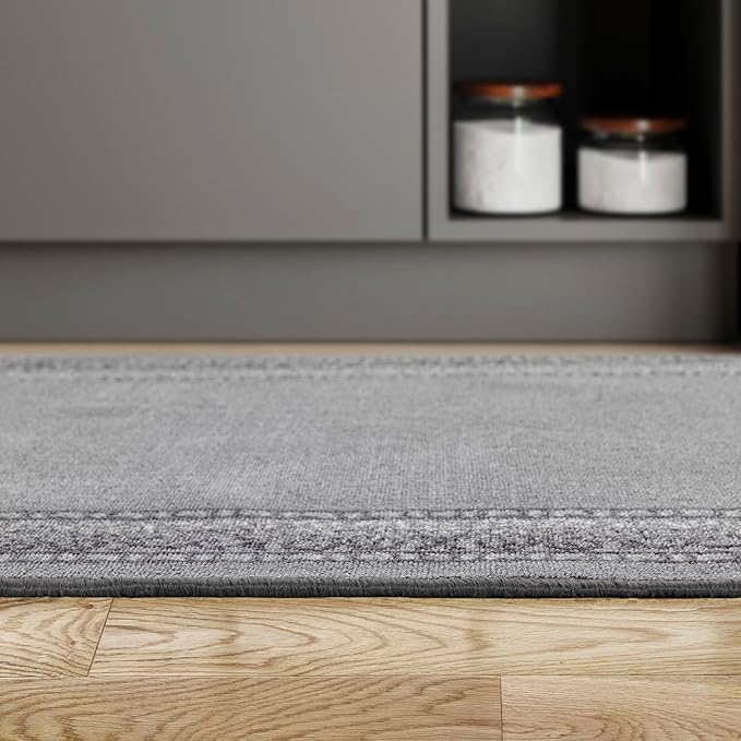 Antep Rugs Alfombras Bordered Modern 2x4 Non-Slip (Non-Skid) Low Pile Rubber Backing Kitchen Area Rug (Gray, 2'3" x 4')