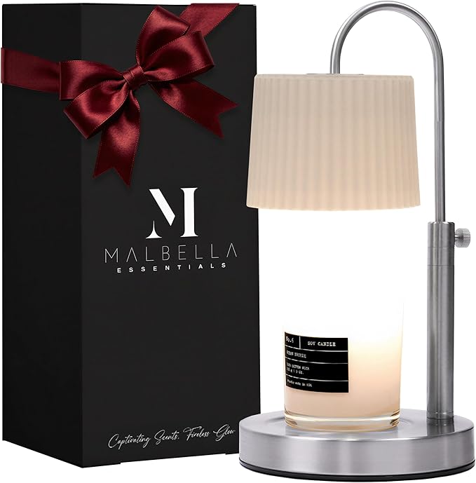 Dimmable Glass Candle Warmer Lamp with Timer - Adjustable Height Candle Lamp Warmer with Timer (8H/4H/2H) - Wax Melter - Ideal Gift, fits Various Size Scented Candles - 02 Bulb - (Brushed Nickel)