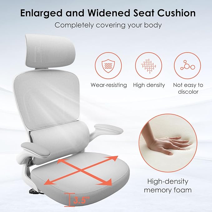 Farini Ergonomic Office Chair, Desk Chair with Headrest and Lumbar Support, High Back Swivel Home Office Chair with Headrest for Home Office Bedroom, Gifts, White & Gray