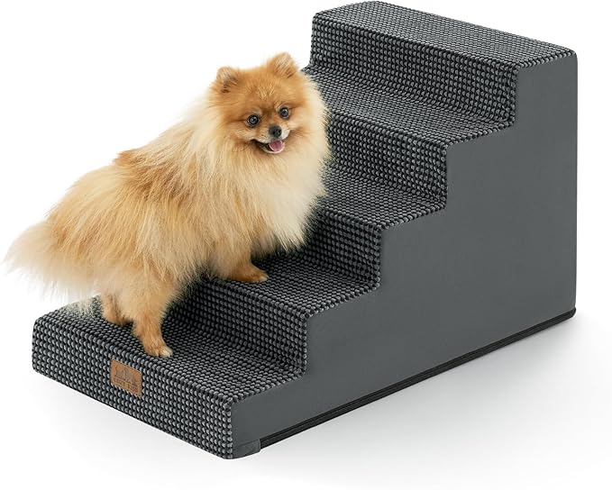 Slope Dog Stairs 17.7" H, Pet Steps for Couch Bed with Washable Cover, Non-Slip Foam Dog Ramp for Small Old Puppy Cats, 5 Step, Charcoal Grey
