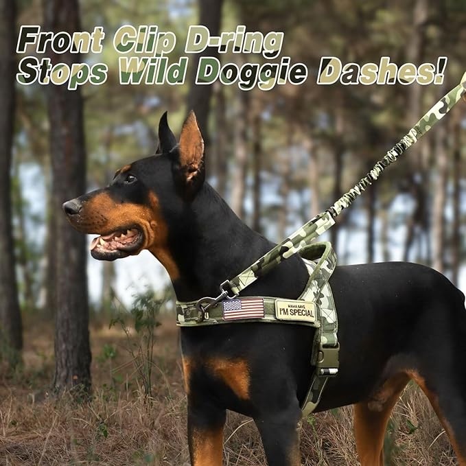 Forestpaw No Pull Dog Harness with Flannel Lining, Reflective Escape Proof Vest for Large Dogs, Quick Release Comfortable for Walking Training (Includes Patches),Green Camo L