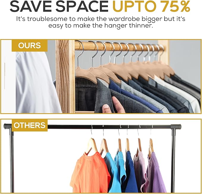 50 Pack New Premium Quality Velvet Hangers Ultra Thin Non Slip Adult Felt Space Saving Hangers for Closet Heavy Duty Coat Pants Dress Hangers 360° Swivel Hook Hold Upto 10 lbs Warm Taupe