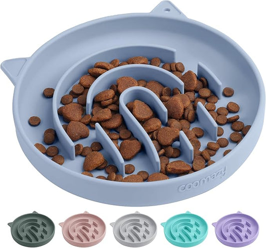 Coomazy Silicone Slow Feeder Dog Cat Bowls, Interactive Puzzle Toy for Pets Food Training, Keeps Dogs Cats Busy, Prevents Puppy Kitty Overeating (Light Blue, 1.4Cup)
