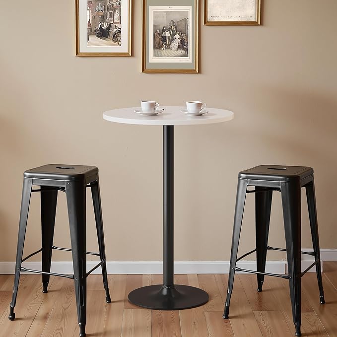Homall Round Dining Table Bistro Pub 23.8 x 39.5 Inches Bar Table for Kitchen, Dining Room (2, White-Black)
