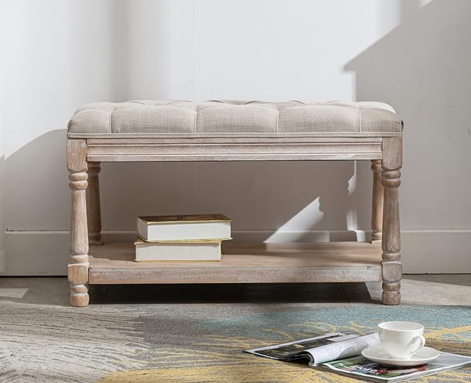 Kmax Storage Entryway Bench Tufted Shoe Rack Bench Wood Window Bench for Hallway Entrance Bedroom Corner-1 Seat, Beige